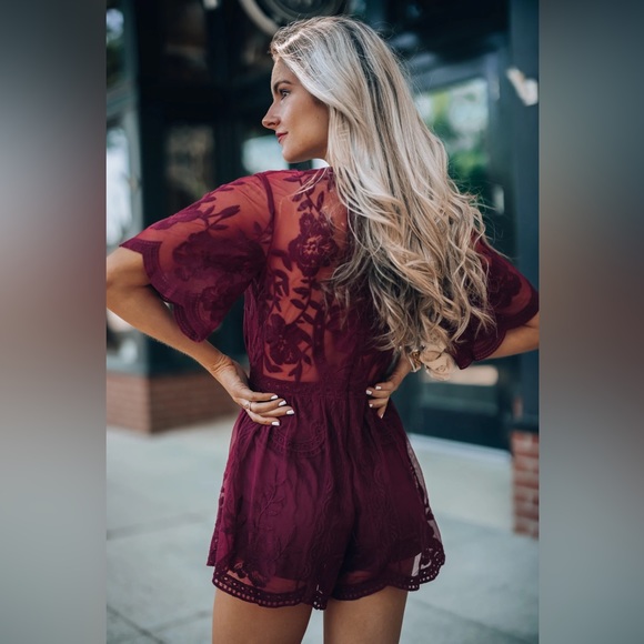 Lace Artemis Romper- Wine - Picture 2 of 8